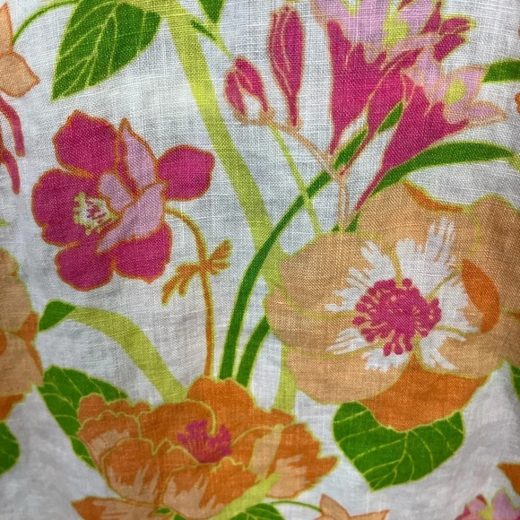 Lands End Tropical Linen Shirt Womens‎ Size 12 Floral Short Sleeve Button Up - Picture 4 of 10